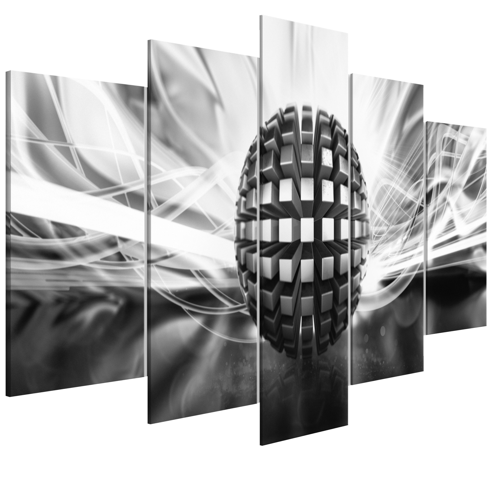 Tablou canvas 5 piese - Bile metalice larg alb-negru - 200 x 100 cm