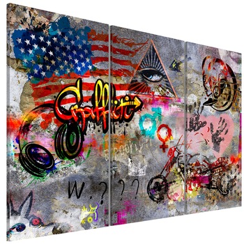Tablou canvas 3 piese - Graffiti americani - 90 x 60 cm Tablou canvas 3 piese - Graffiti americani - 90 x 60 cm
