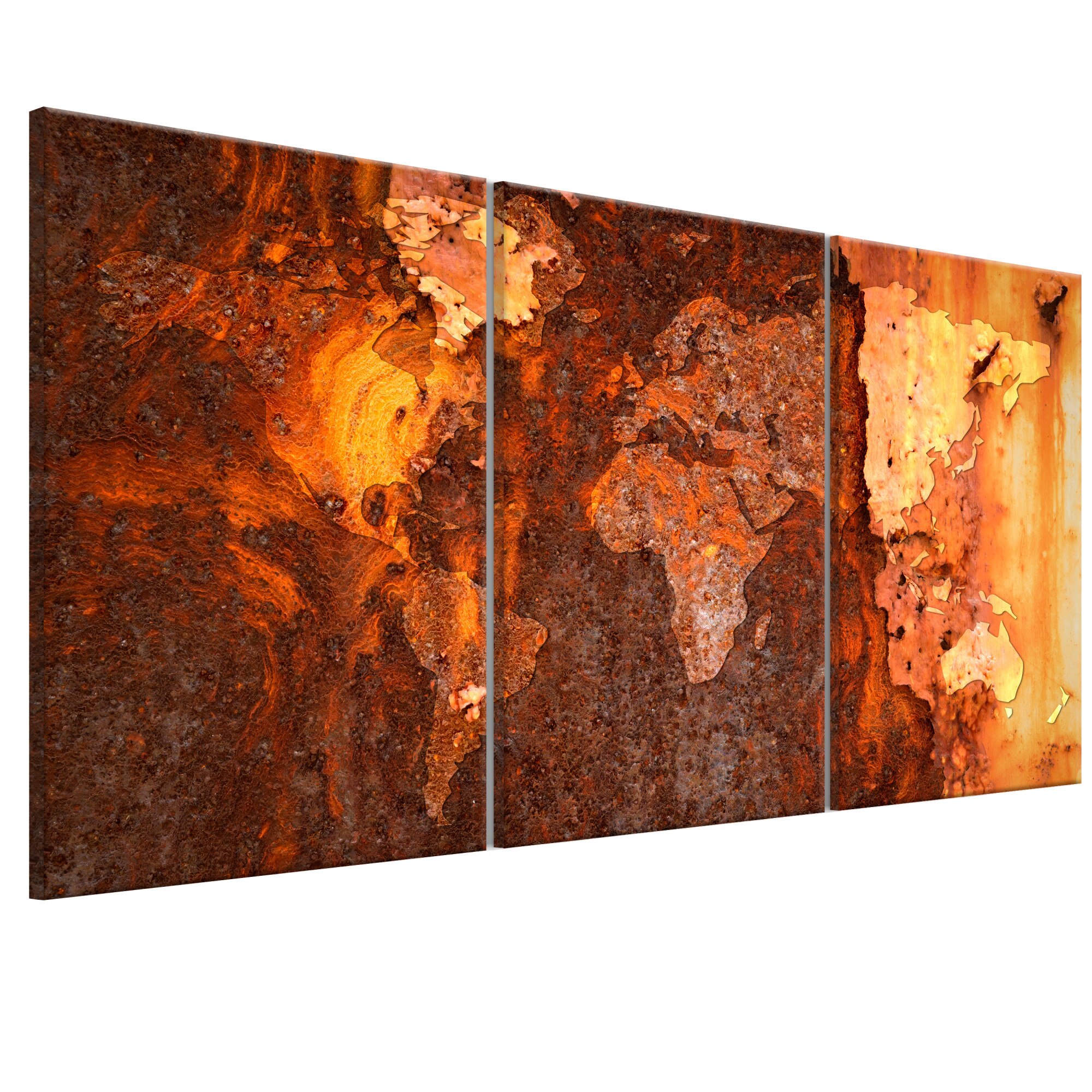 Tablou canvas 3 piese - Harta Mondiala Rust vechi - 60 x 30 cm