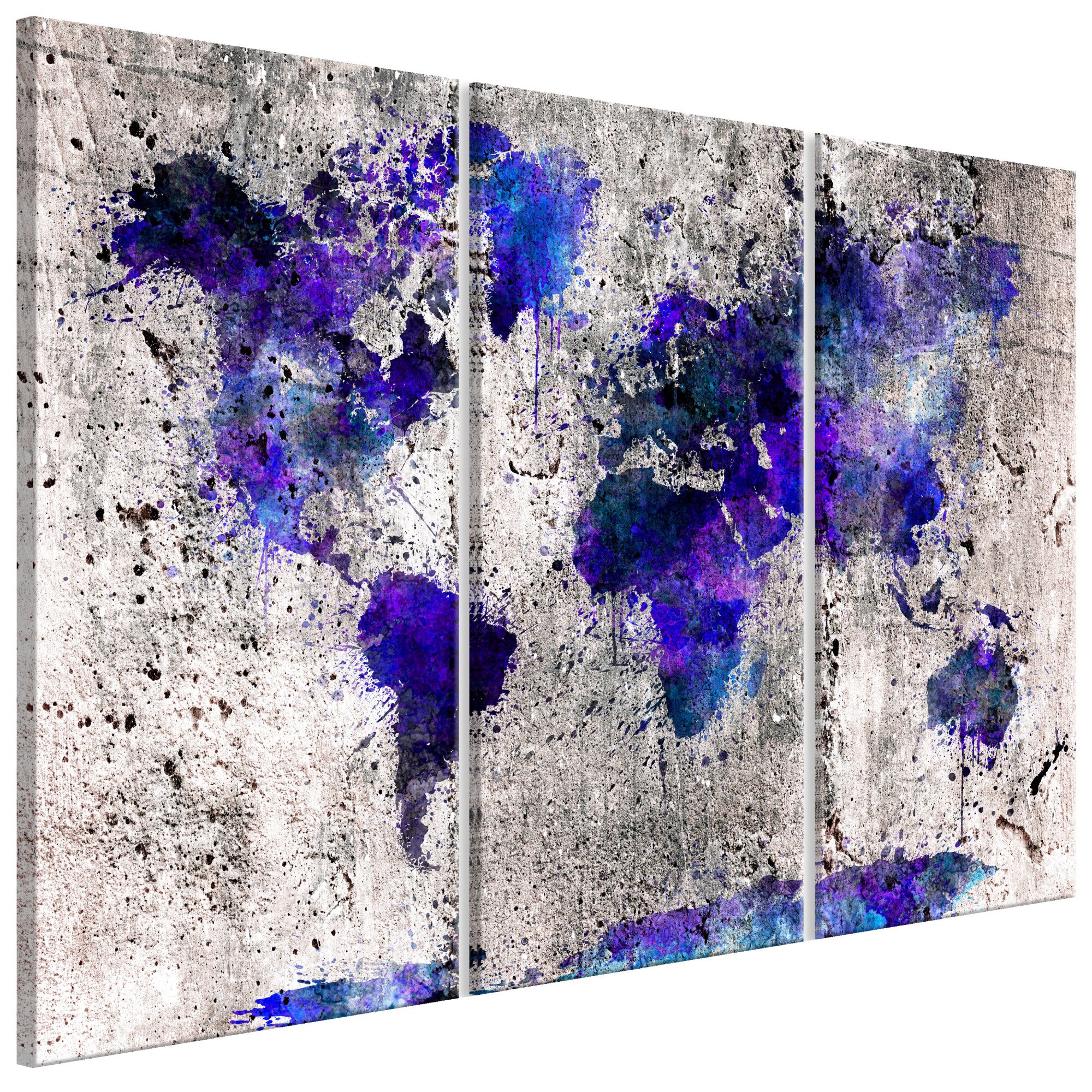 Tablou canvas 3 piese - Harta Mondiala Ink Blots - 120 x 80 cm