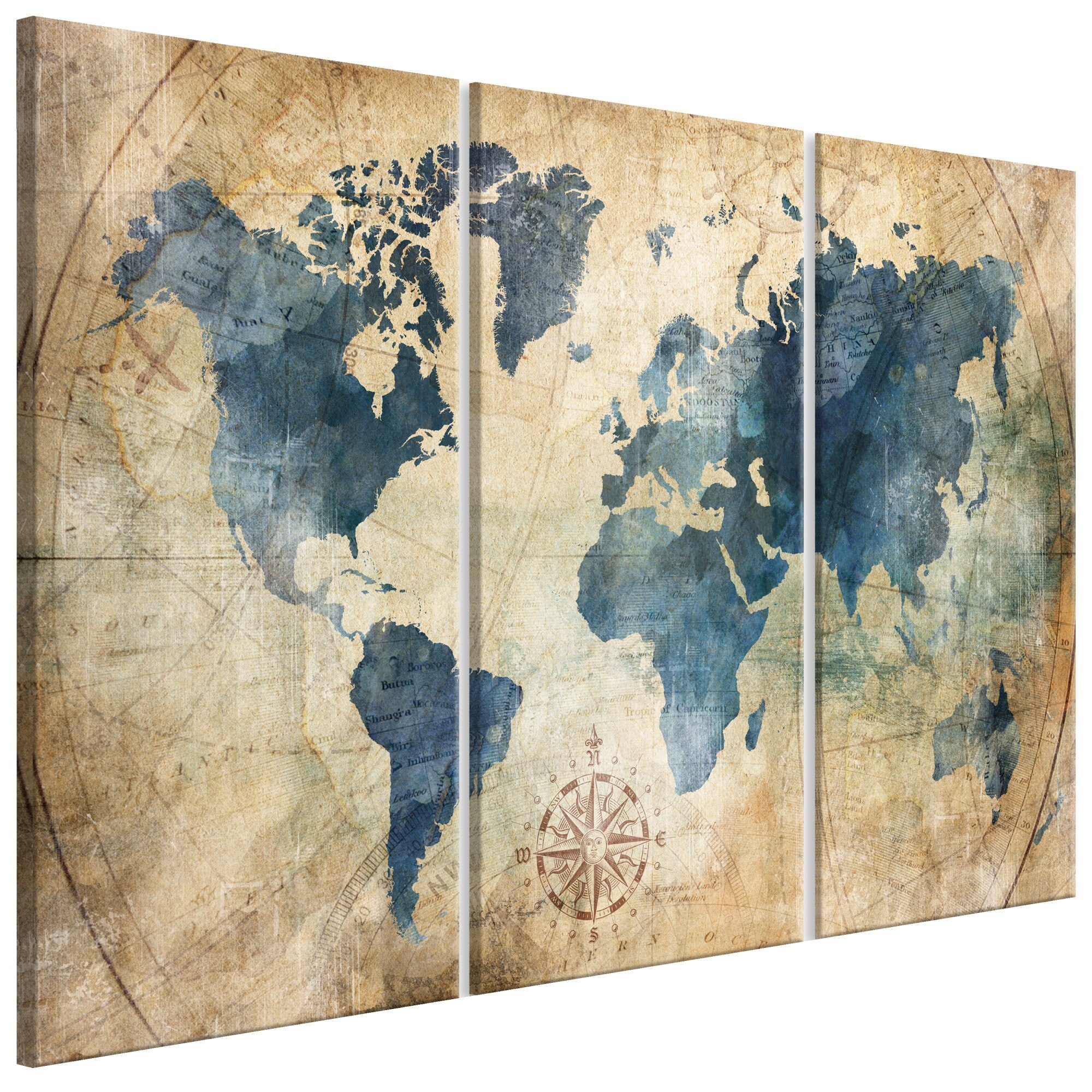 Tablou canvas 3 piese - Harta retro - 90 x 60 cm