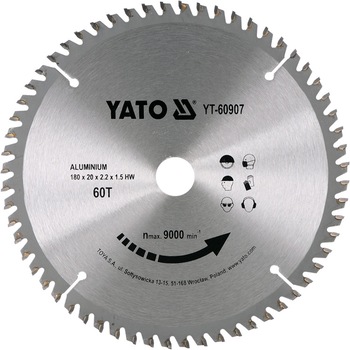 Disc circular lemn 180 x 20 x 2.2 mm 60 dinti Yato YT-60907 Disc circular lemn 180 x 20 x 2.2 mm 60 dinti Yato YT-60907