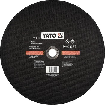 Disc debitat metale 355 x 3.2 x 25.4 mm Yato YT-61132 Disc debitat metale 355 x 3.2 x 25.4 mm Yato YT-61132