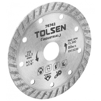 Lama de taiere diamantata Tolsen, 230 x 22.2 mm, max rpm 6650 intrerupt, uz industrial Lama de taiere diamantata Tolsen, 230 x 22.2 mm, max rpm 6650 intrerupt, uz industrial