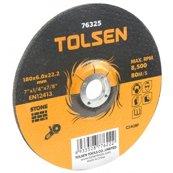 Disc abraziv cu centru coborat Tolsen, 230 x 6 x 22 mm, pentru piatra Disc abraziv cu centru coborat Tolsen, 230 x 6 x 22 mm, pentru piatra