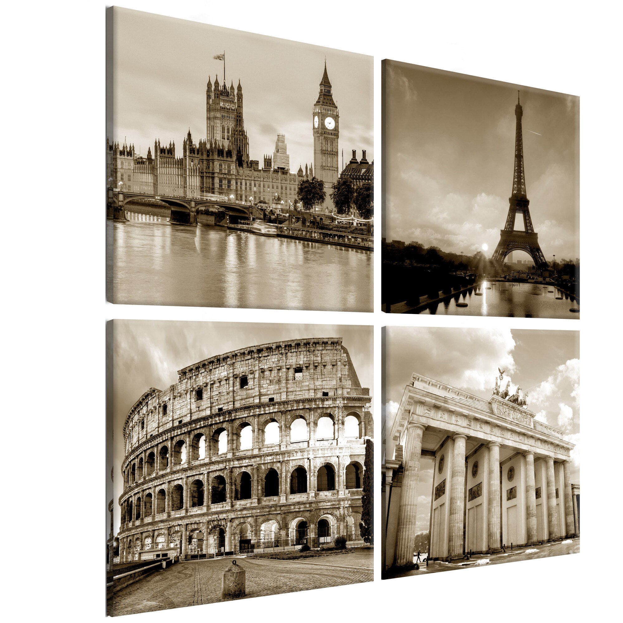 Tablou canvas 4 piese - Capitale europene - 80 x 80 cm