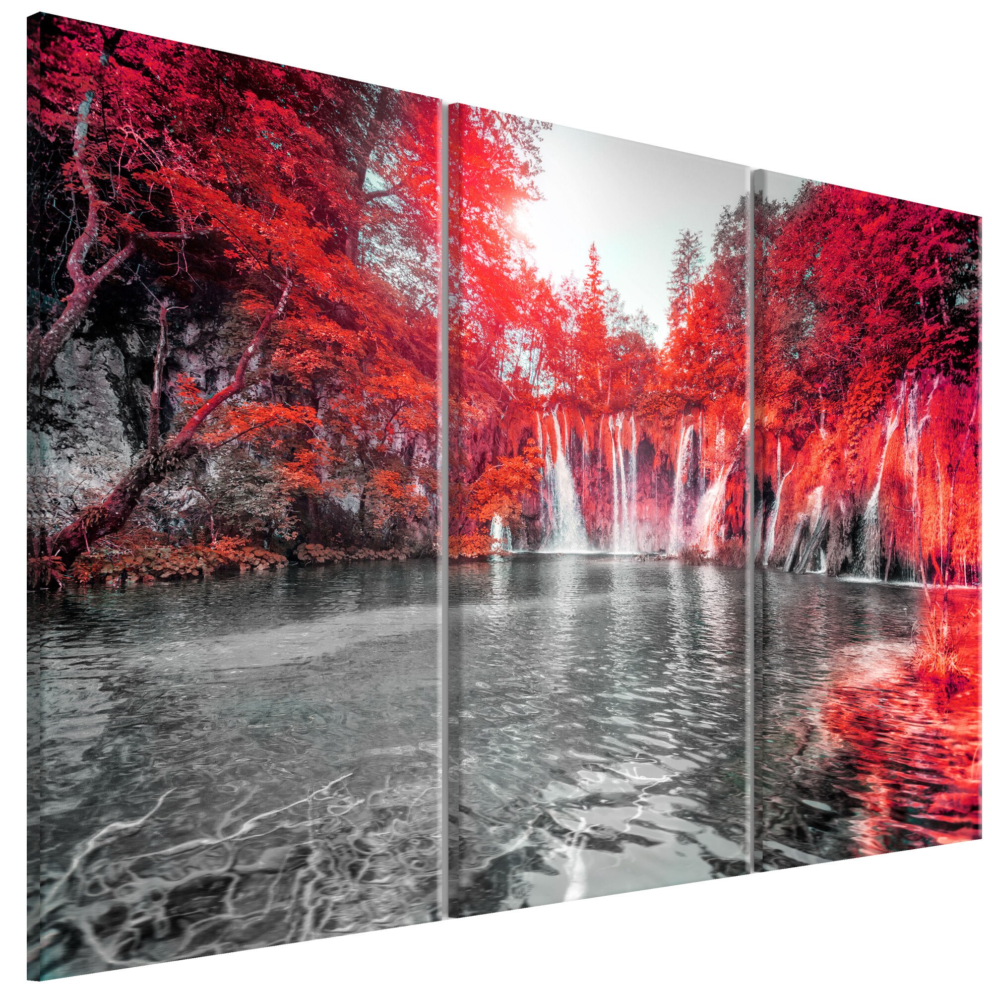 Tablou canvas 3 piese - Cascade ale padurii de rubin - 90 x 60 cm