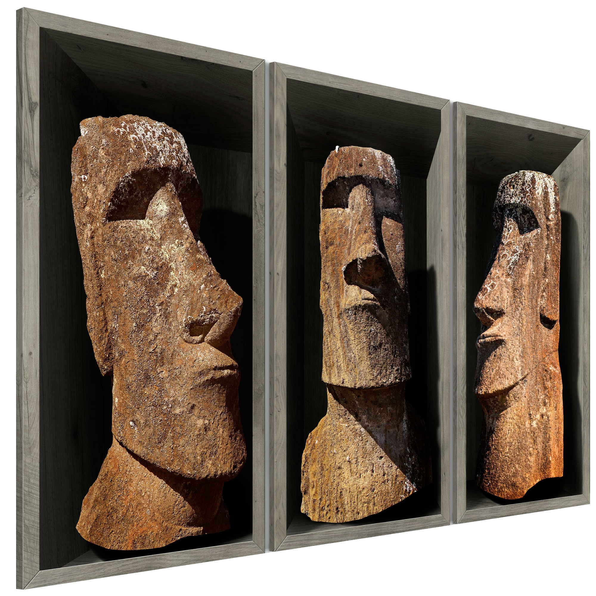 Tablou canvas 3 piese - Insula de PaSte Moai - 90 x 60 cm