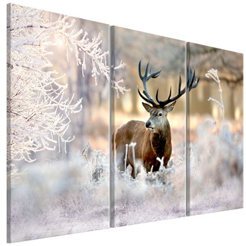 Tablou canvas 3 piese - Cerb In frigul I - 120 x 80 cm Tablou canvas 3 piese - Cerb In frigul I - 120 x 80 cm