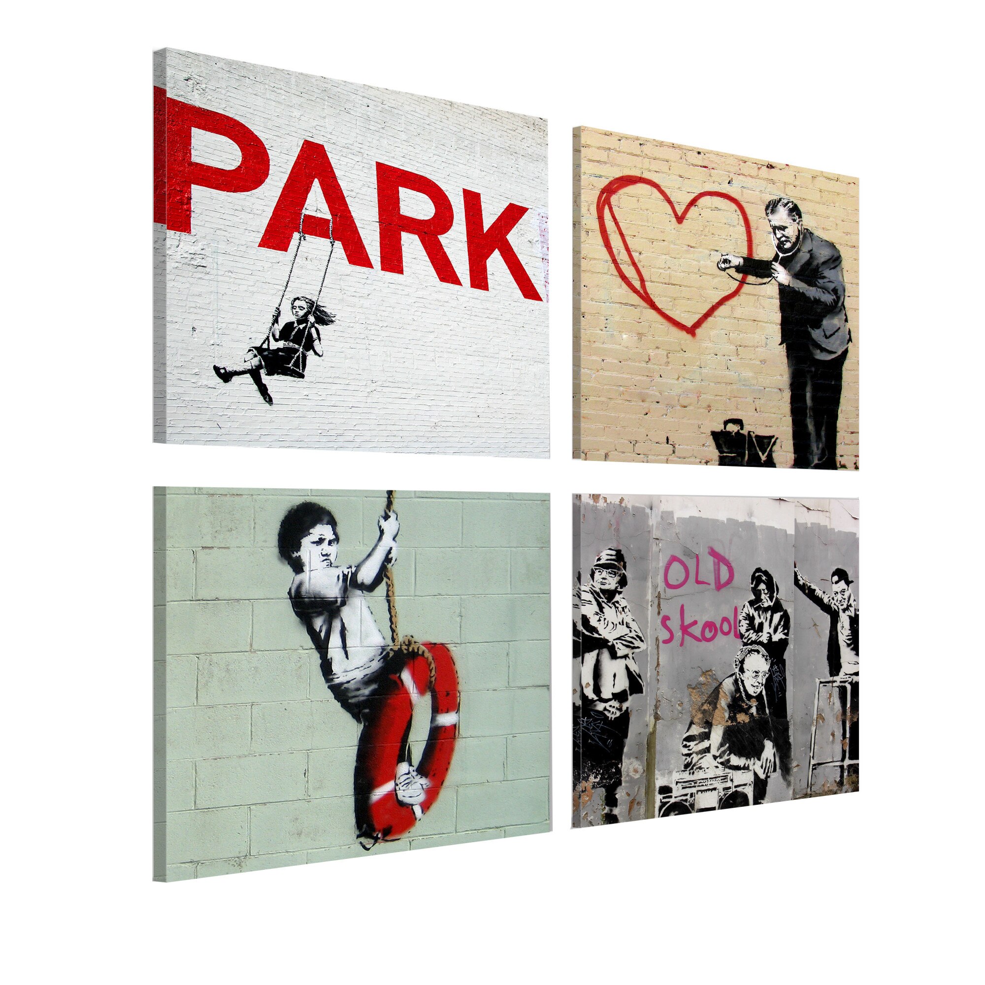 Tablou canvas 4 piese - Inspiratie urbana Banksy - 60 x 60 cm