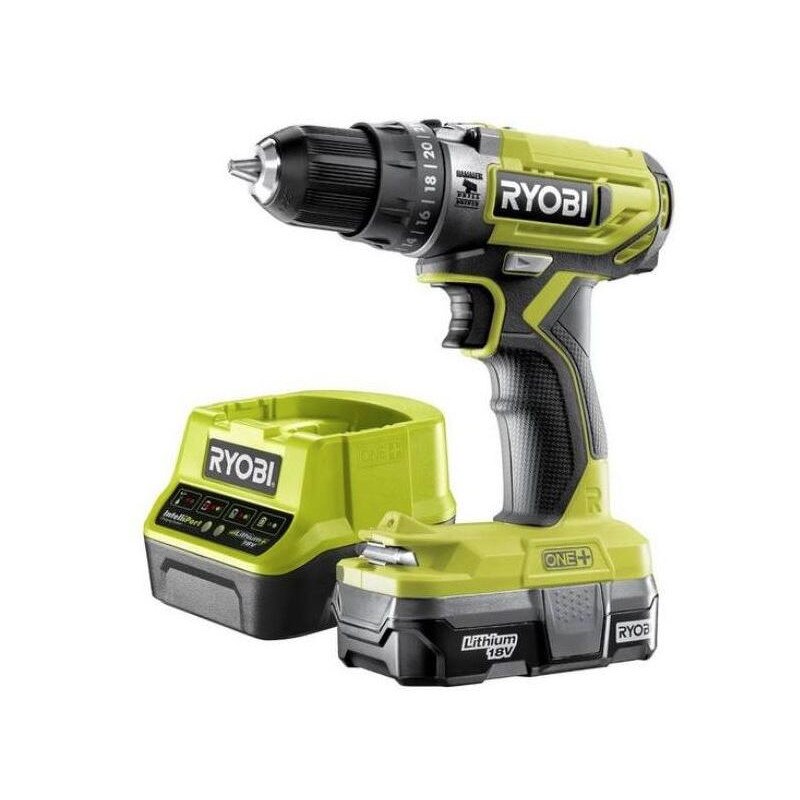 Masina de gaurit si insurubat cu functie de percutie R18PD2-113S cu acumulator 18V 1.3 Ah cuplu maxim 45 Nm Ryobi