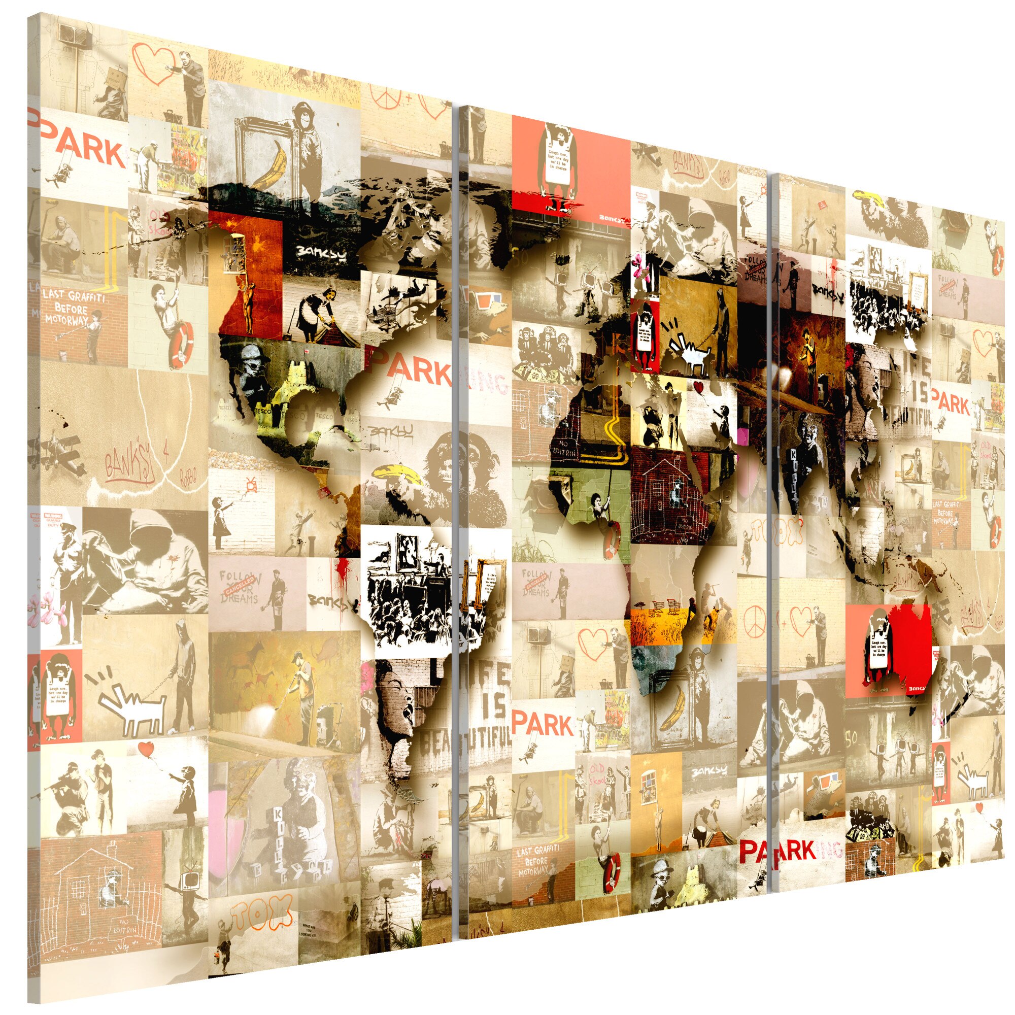 Tablou canvas 3 piese - Lumea graffitiilor - 90 x 60 cm