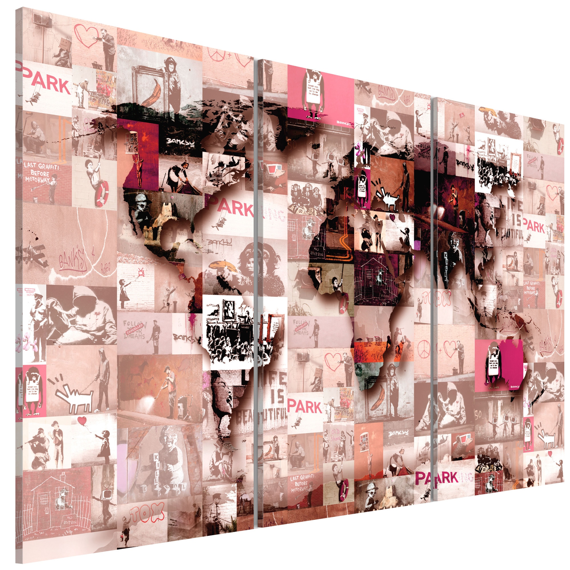 Tablou canvas 3 piese - Colaj Banksy Graffiti - 90 x 60 cm