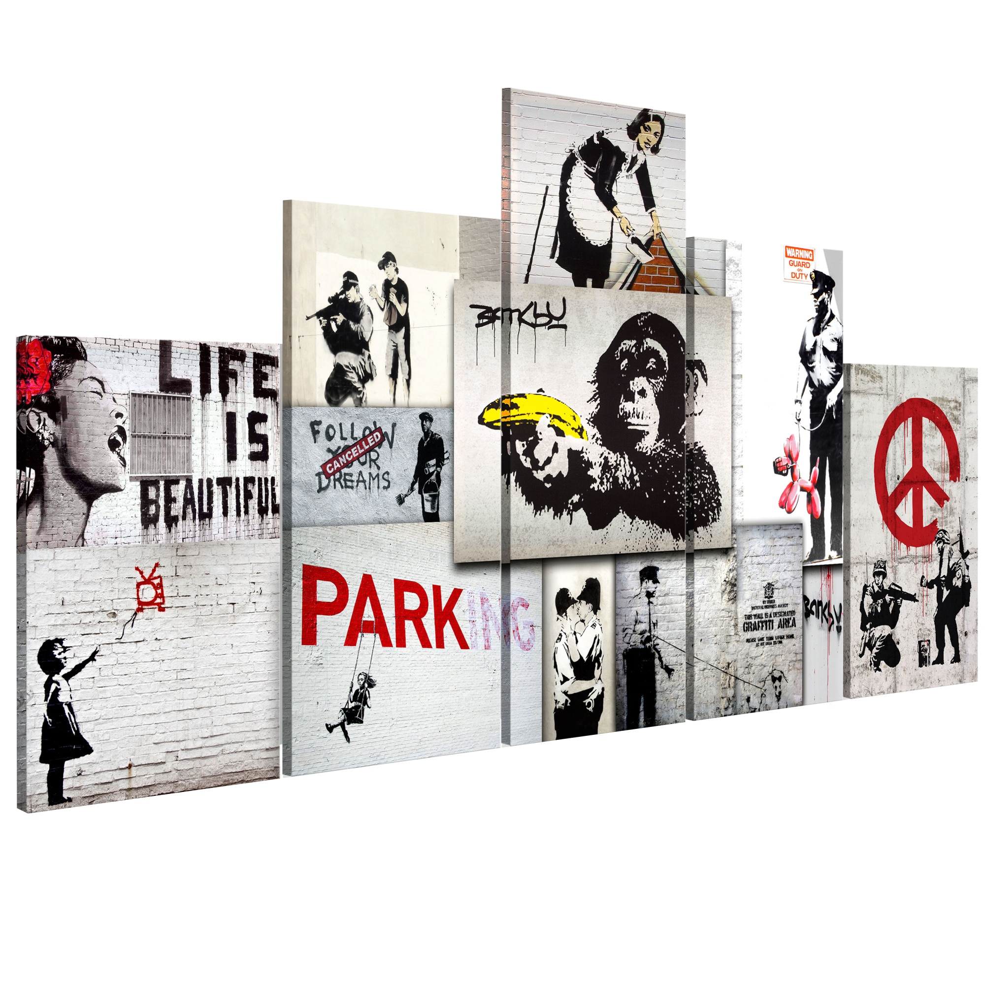 Tablou canvas 5 piese - Crimele stradale banksy art - 100 x 50 cm