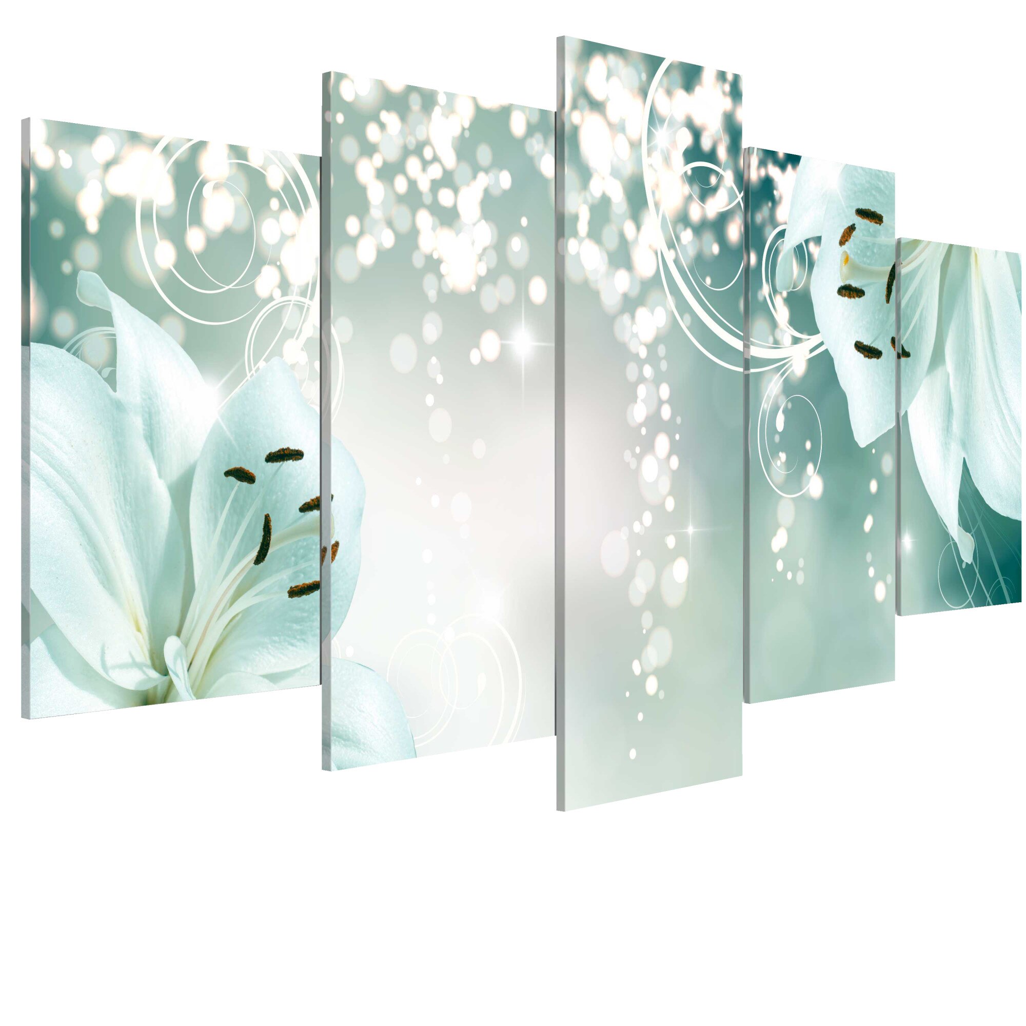 Tablou canvas 5 piese - Compozitie de magie verde - 100 x 50 cm