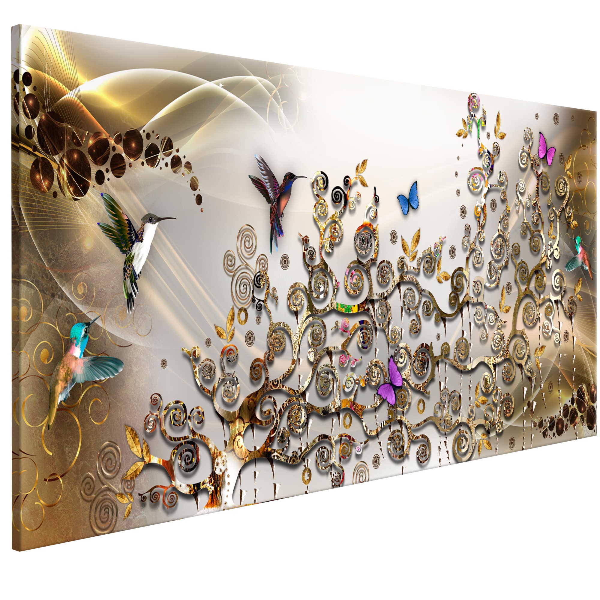 Tablou canvas - Colibri danseaza aur Ingust - 150 x 50 cm