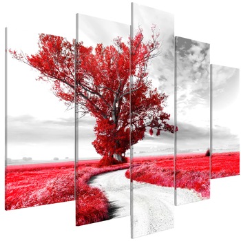 Tablou canvas 5 piese - Copac langa Drumul RoSu - 200 x 100 cm Tablou canvas 5 piese - Copac langa Drumul RoSu - 200 x 100 cm