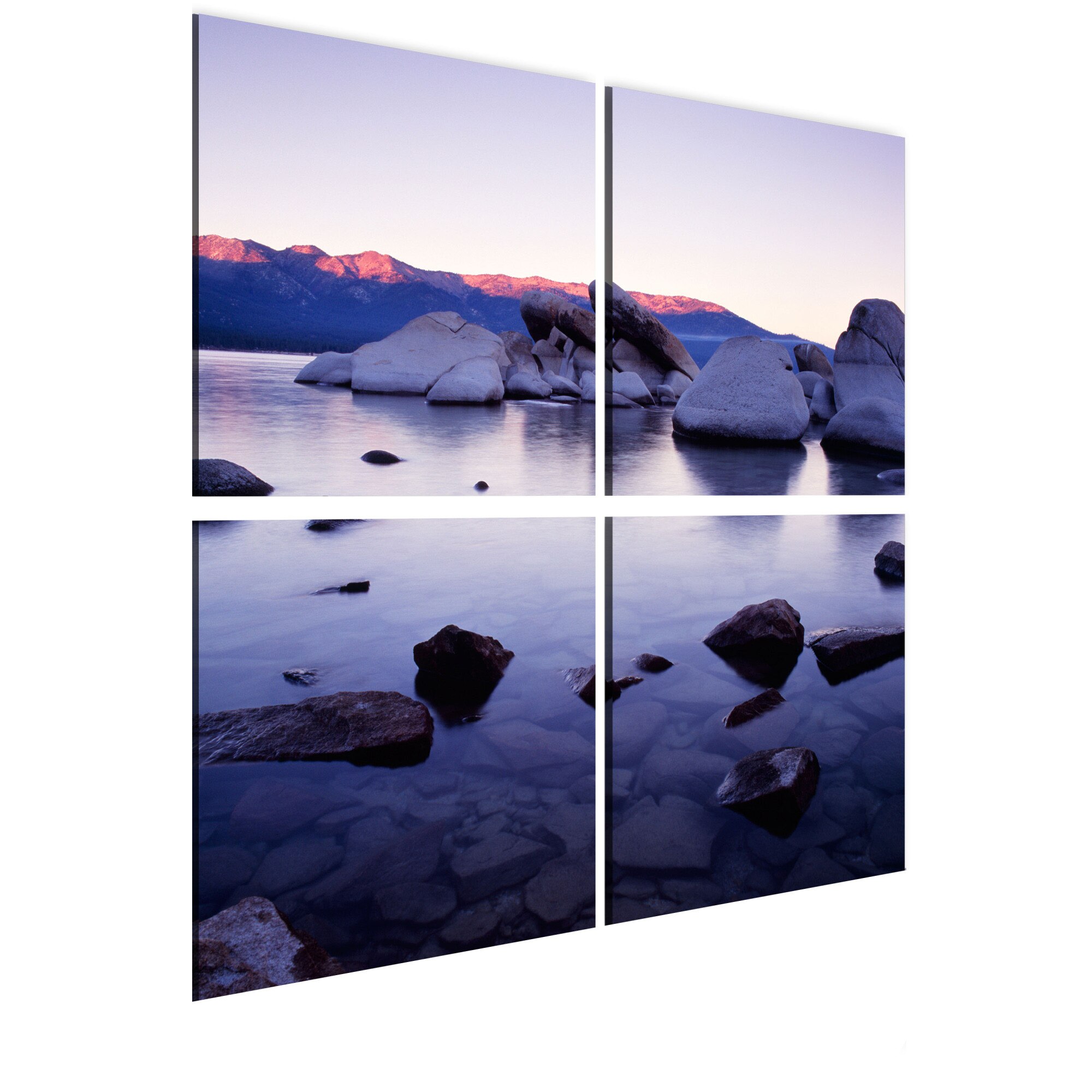 Tablou canvas 4 piese - Malul stancos al lacului alpin - 60 x 60 cm