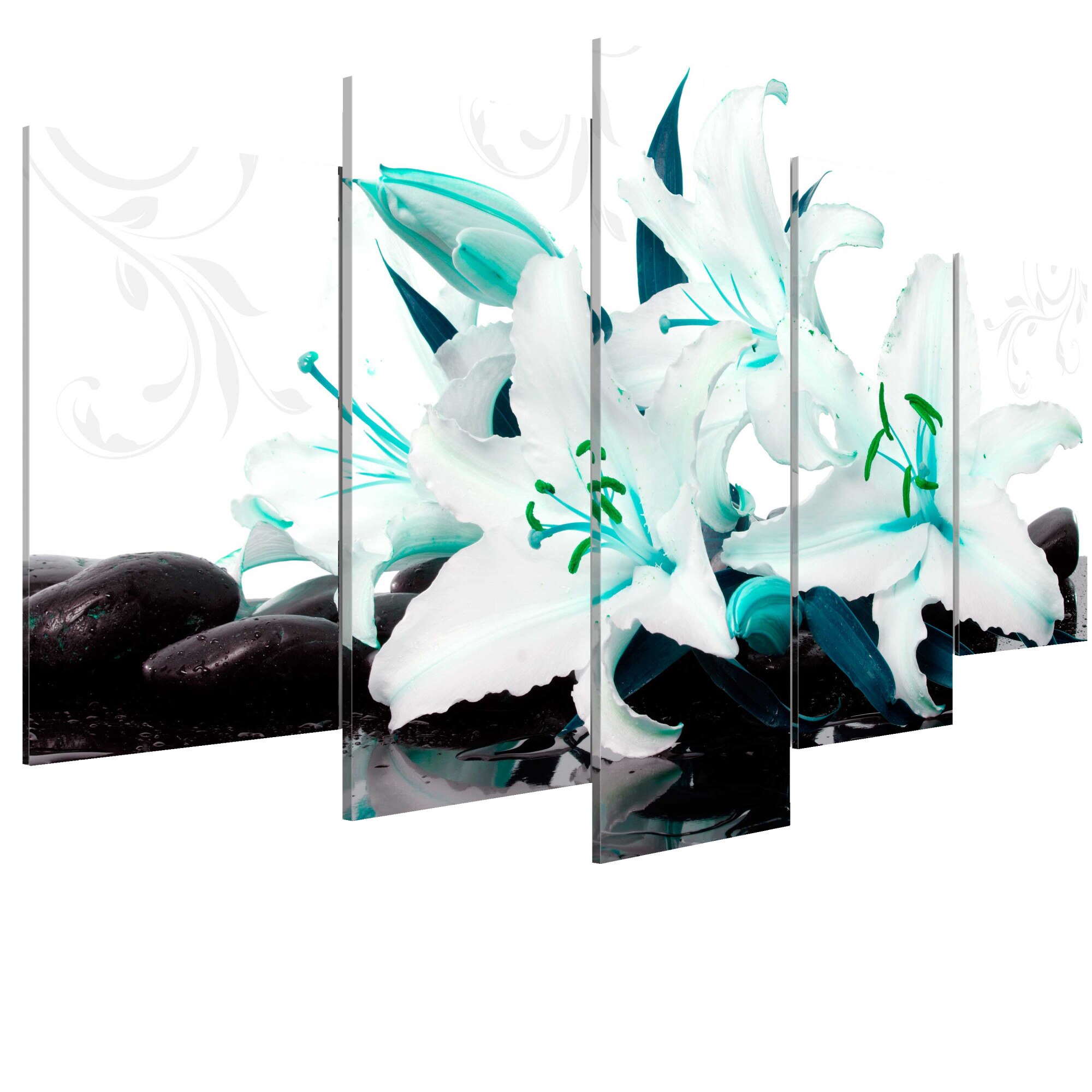 Tablou canvas 5 piese - Crini turcoaz Si pietre - 200 x 100 cm
