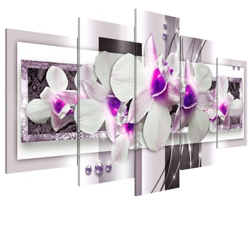 Tablou canvas 5 piese - Cu accent violet - 100 x 50 cm Tablou canvas 5 piese - Cu accent violet - 100 x 50 cm