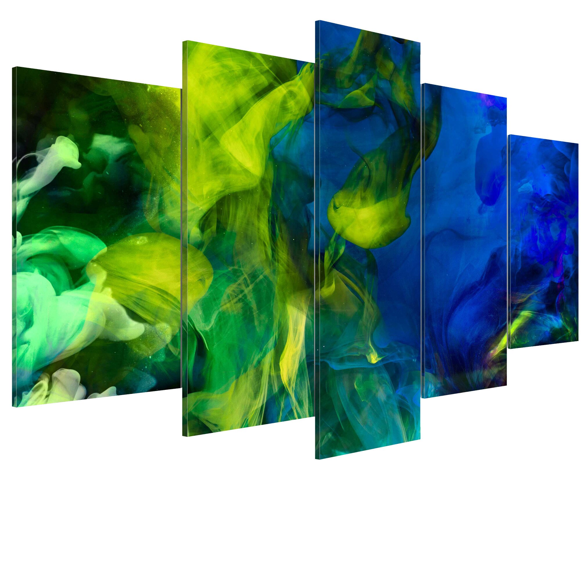Tablou canvas 5 piese - Dance of Flames Green - 200 x 100 cm