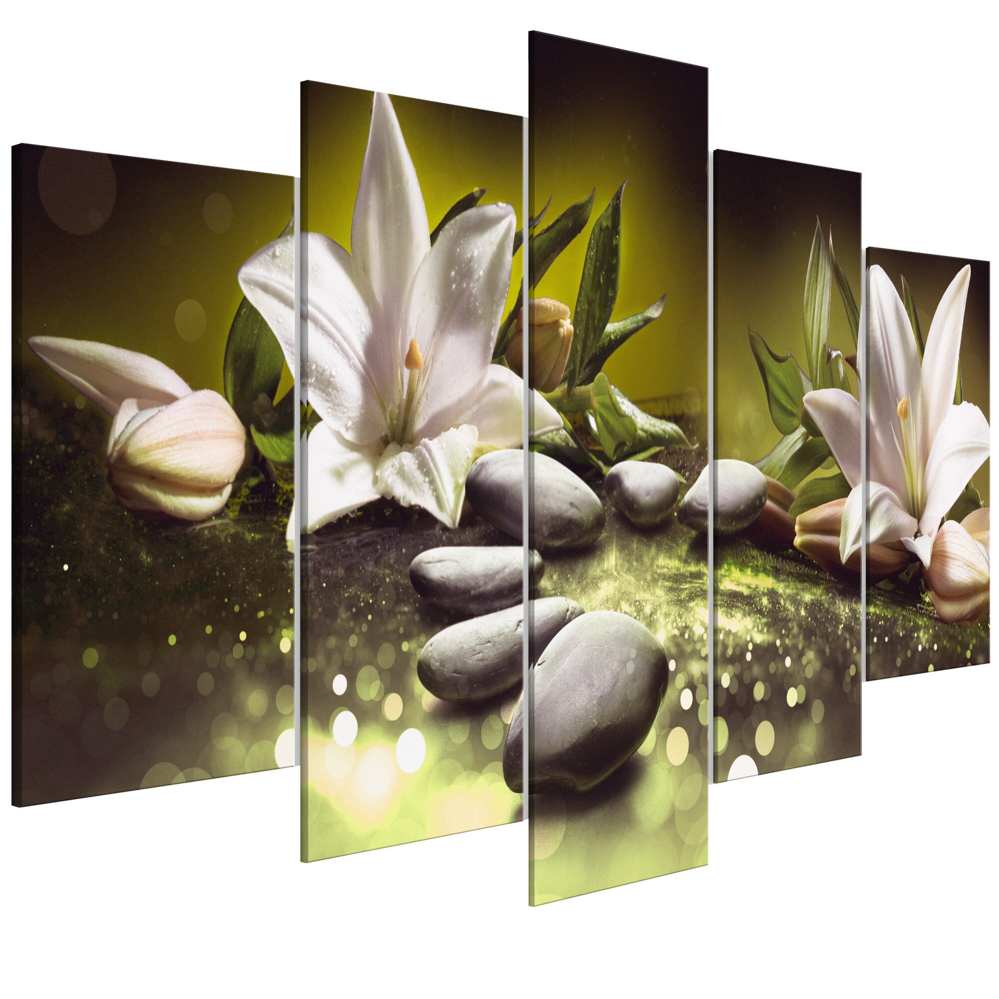 Tablou canvas 5 piese - Crinii Si pietrele sunt larg verde - 100 x 50 cm