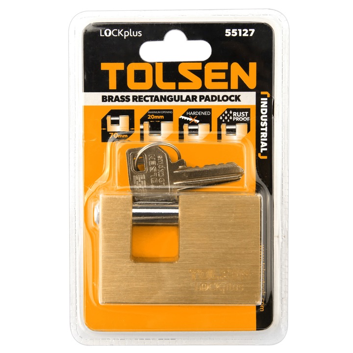 Lacat alama dreptunghiular LOCKplus by TOLSEN 70 mm, Otel inoxidabil cromat, 3 chei din alama, Greutate 400g, Calitate profesionala, Uz industrial