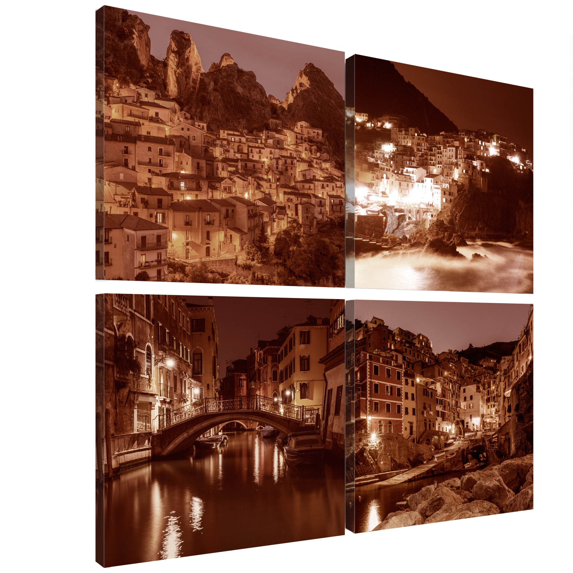 Tablou canvas 4 piese - OraSele italiene Sepia - 60 x 60 cm