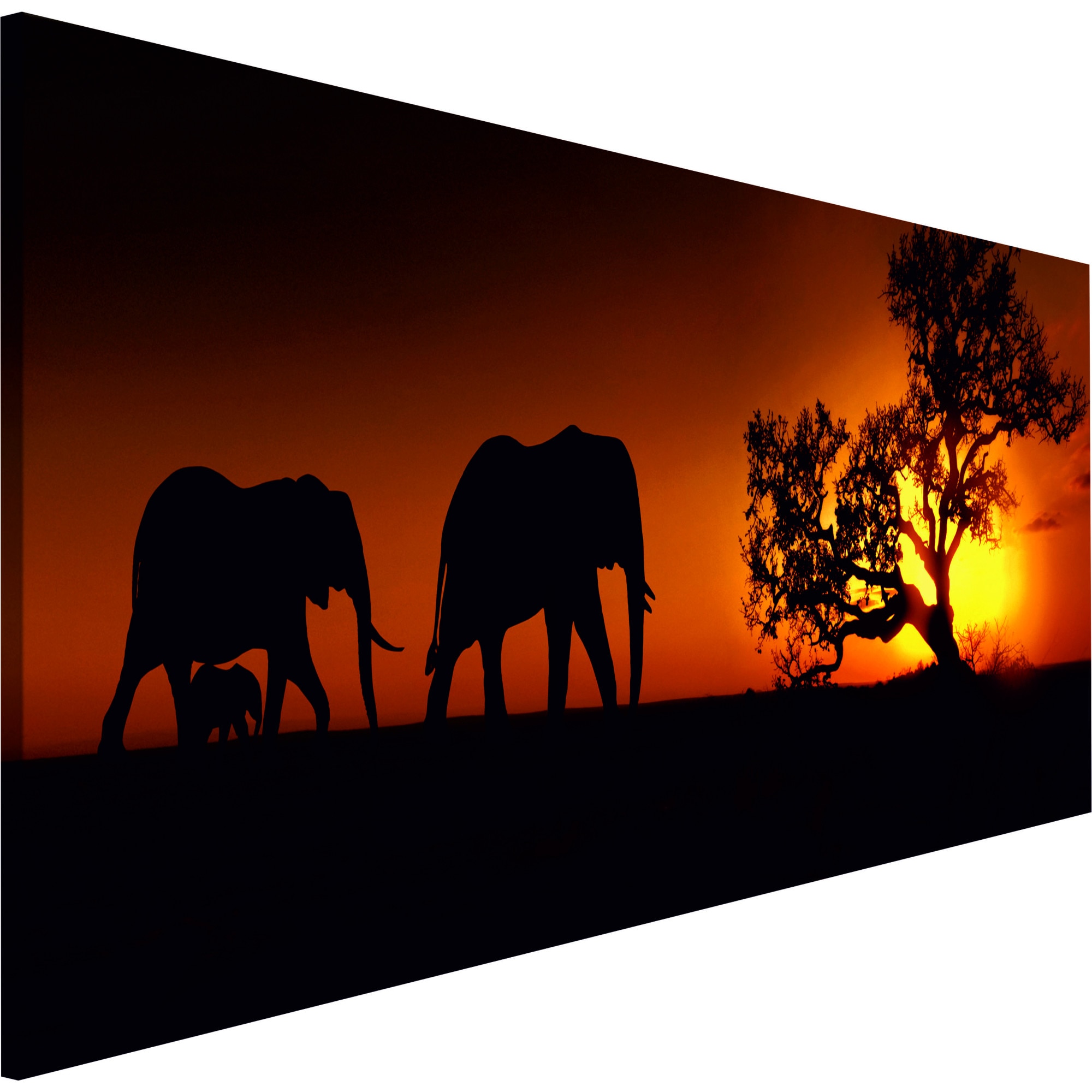Tablou canvas - Orange Elephant Family - 135 x 45 cm