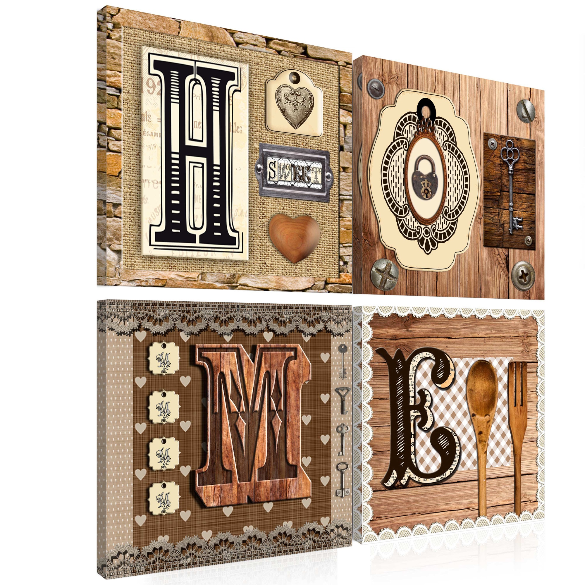 Tablou canvas 4 piese - Nu exista nici un loc ca acasa - 60 x 60 cm