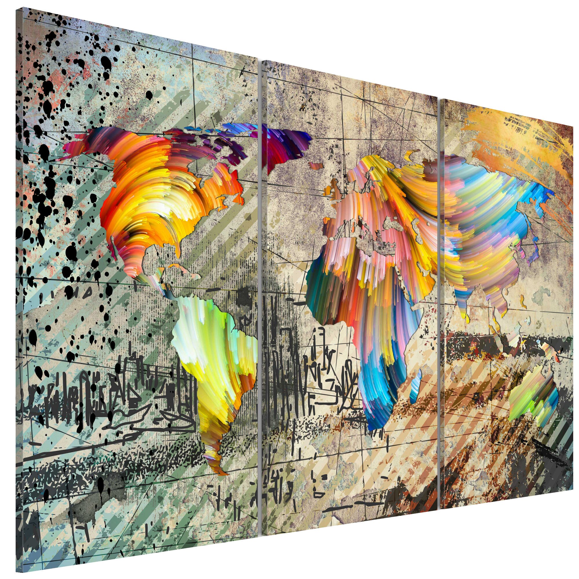 Tablou canvas 3 piese - Lumea plina de culori - 90 x 60 cm