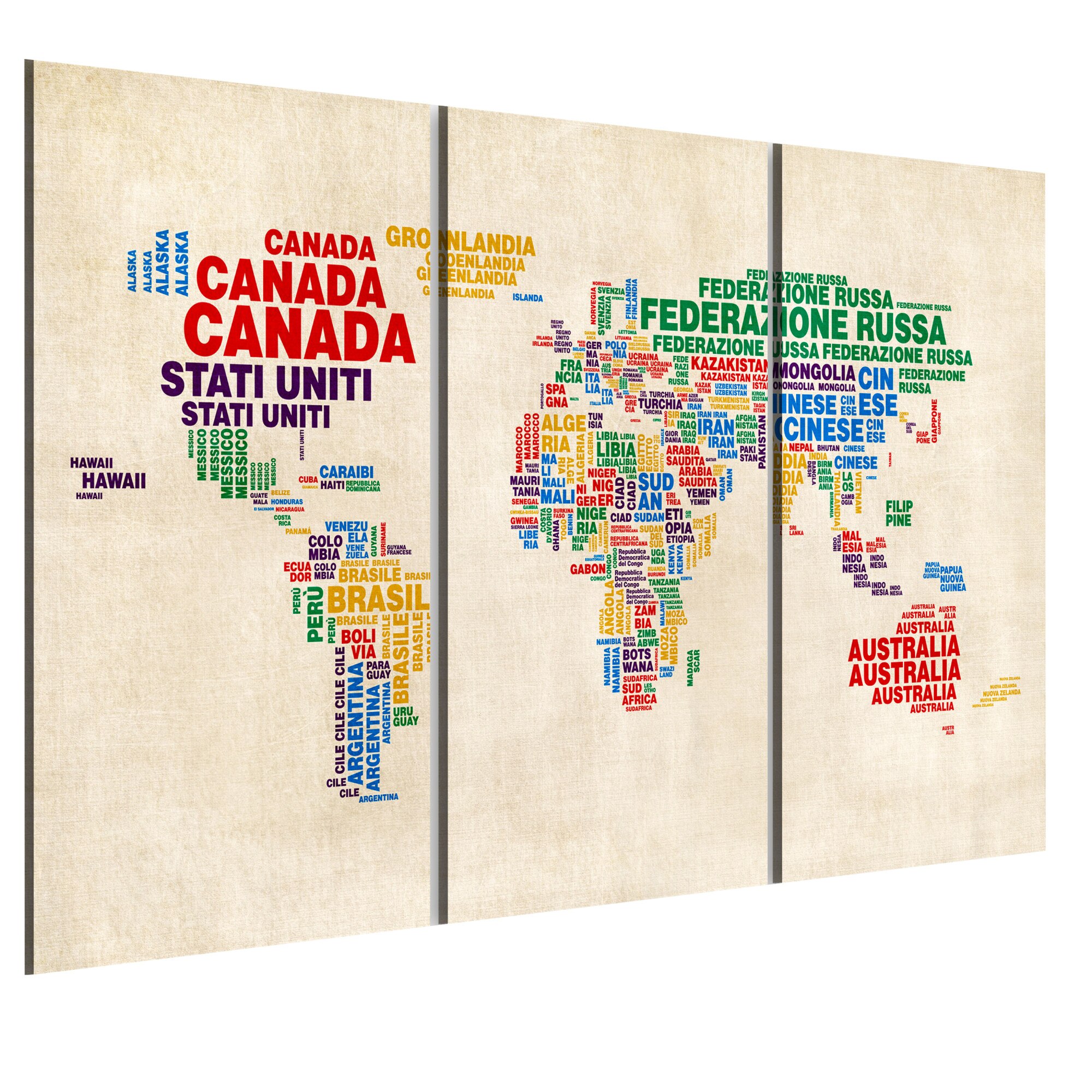 Tablou canvas 3 piese - Nume italiene de tari In culori triptice vii - 90 x 60 cm