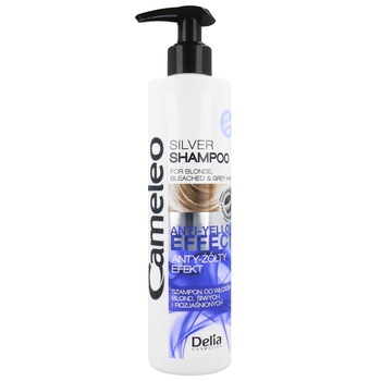 Sampon argintiu Delia Cameleo pentru par blond si gri, cu efect anti-galben 250ml Sampon argintiu Delia Cameleo pentru par blond si gri, cu efect anti-galben 250ml