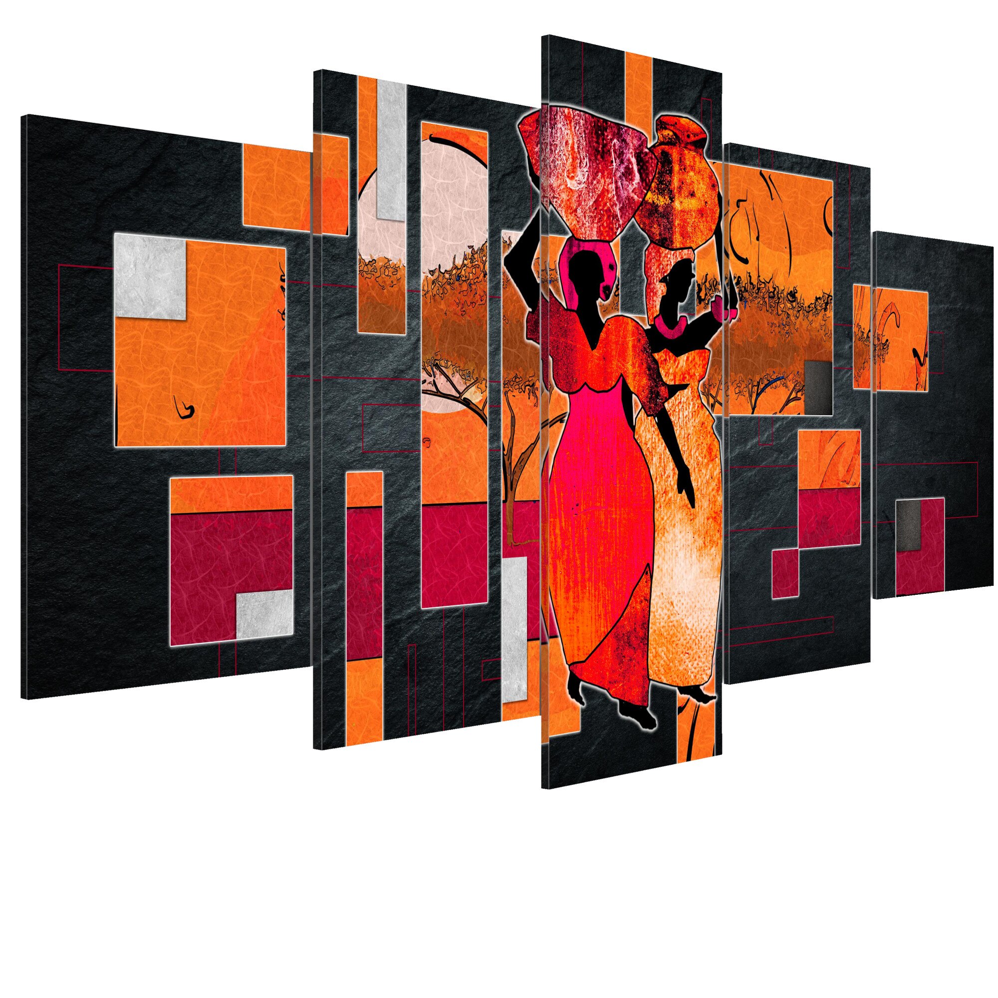 Tablou canvas 5 piese - Femei care transporta apa - 100 x 50 cm