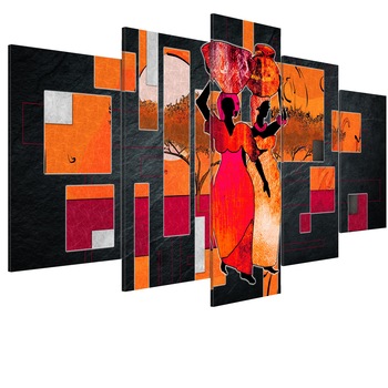 Tablou canvas 5 piese - Femei care transporta apa - 100 x 50 cm