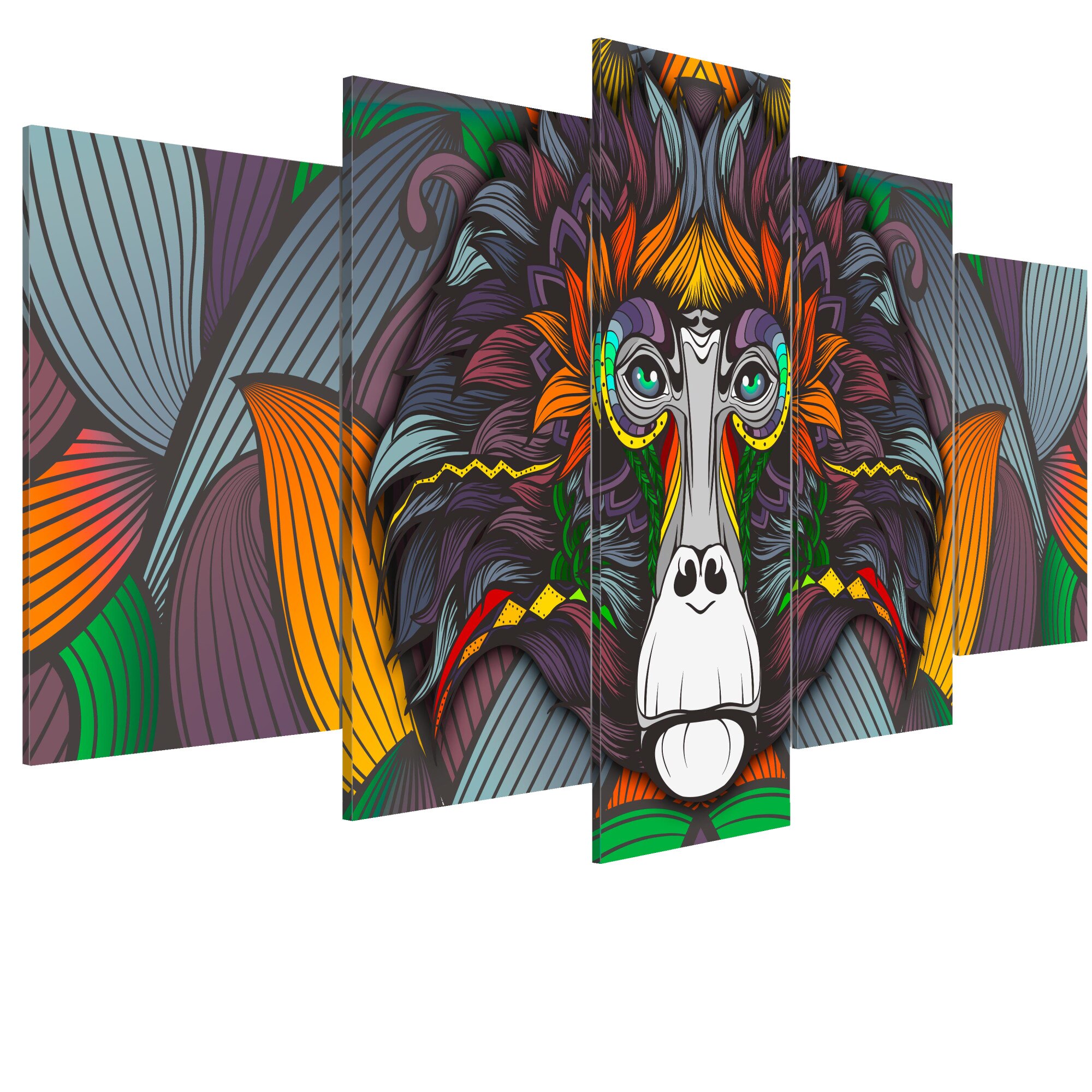 Tablou canvas 5 piese - Filozoful Junglei - 200 x 100 cm