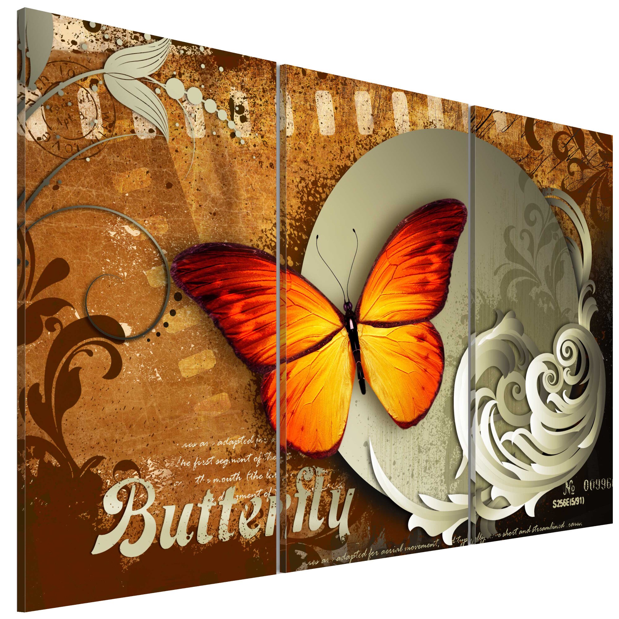 Tablou canvas 3 piese - Fluture aprins Si luna plina - 90 x 60 cm