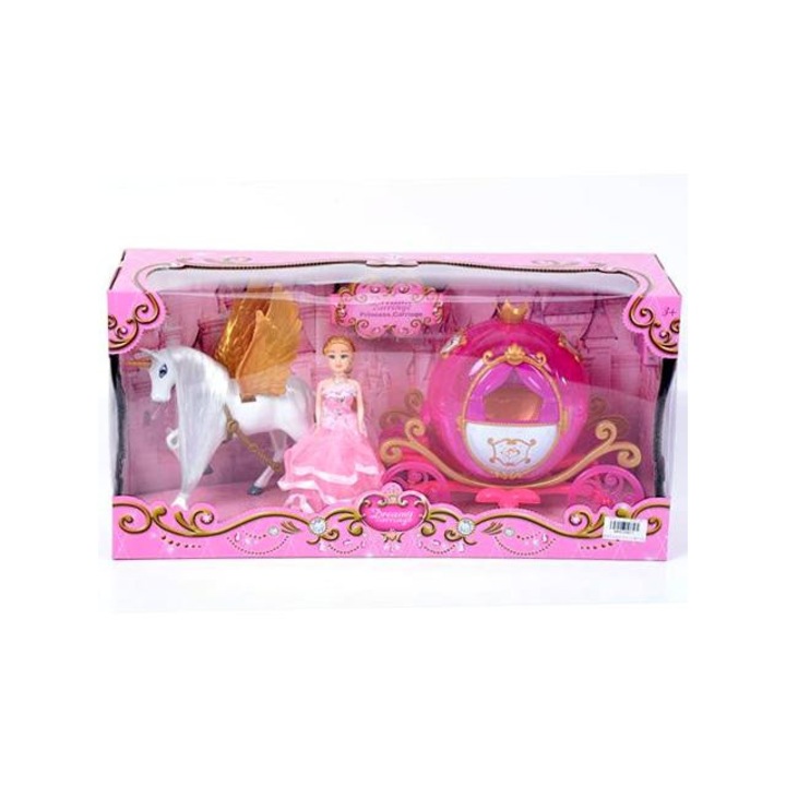 MK Toys 2596115 Hercegnő rózsaszín hintóval fényekkel és hangokkal játékszett