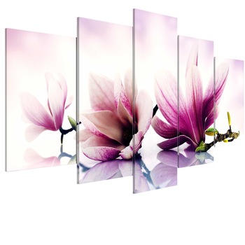 Tablou canvas 5 piese - Flori roz magnolii - 200 x 100 cm Tablou canvas 5 piese - Flori roz magnolii - 200 x 100 cm