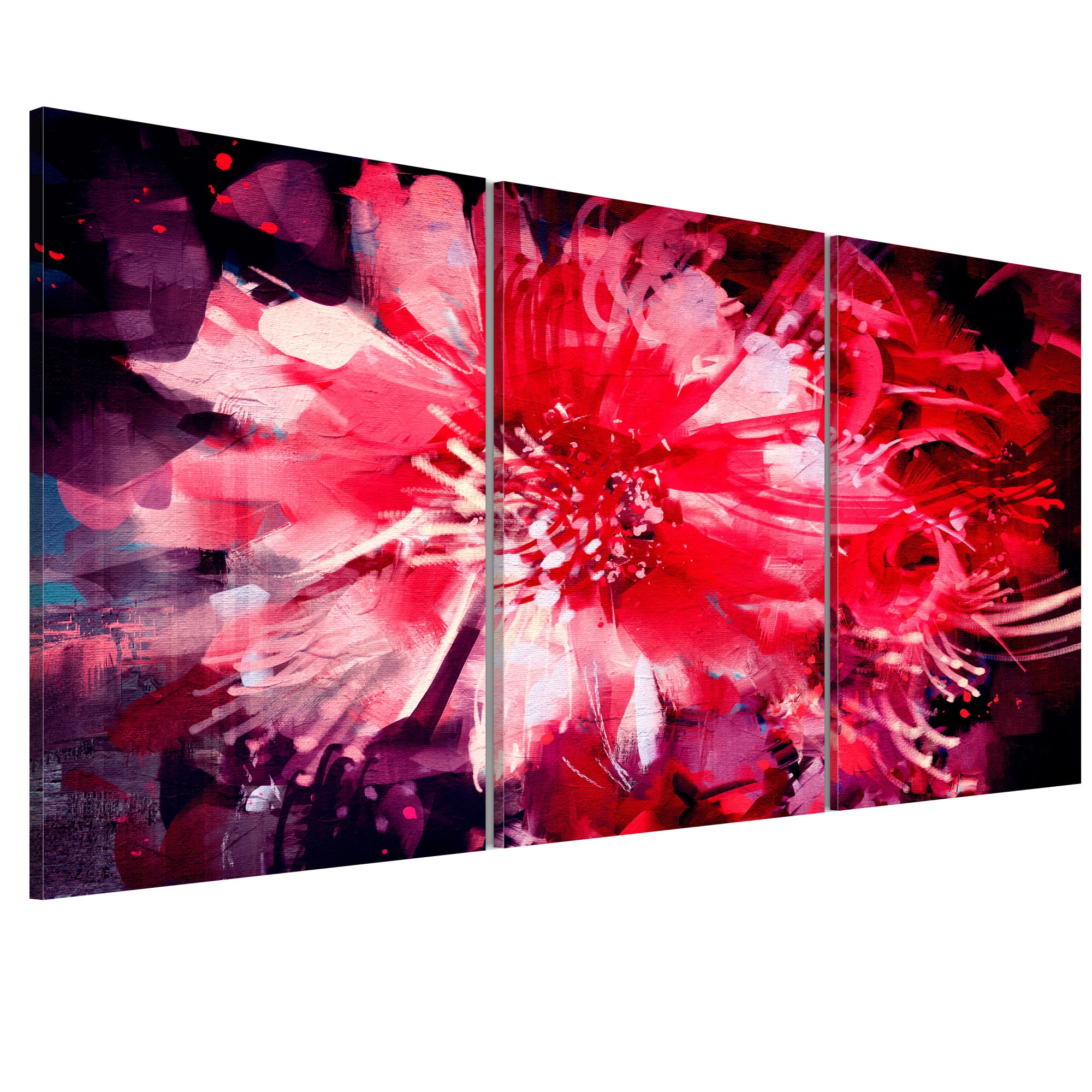Tablou canvas 3 piese - Flori Crimson - 60 x 30 cm