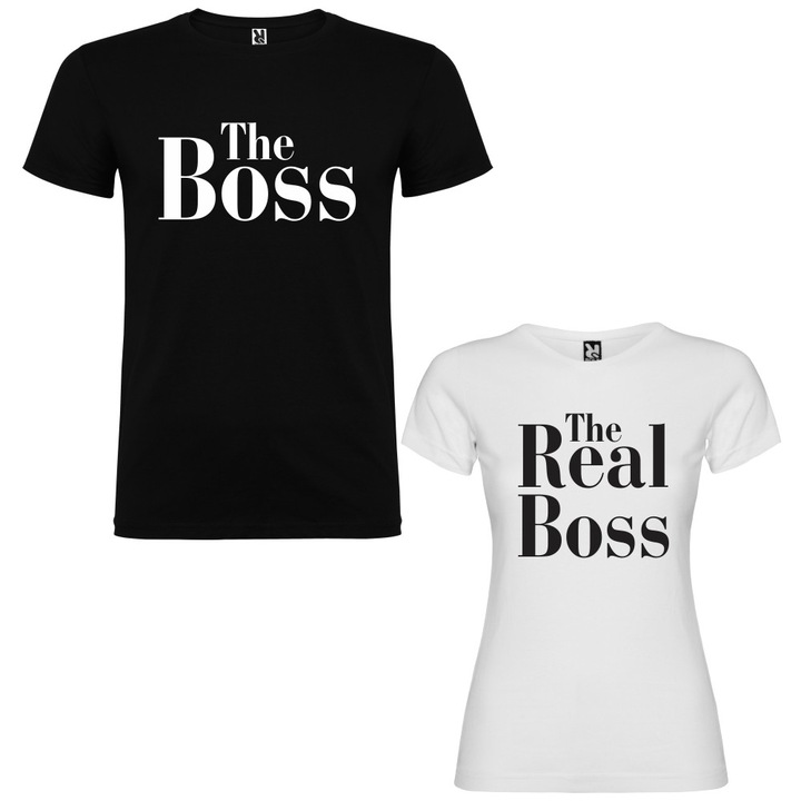 Set Tricouri cuplu The Boss, negru+alb, L