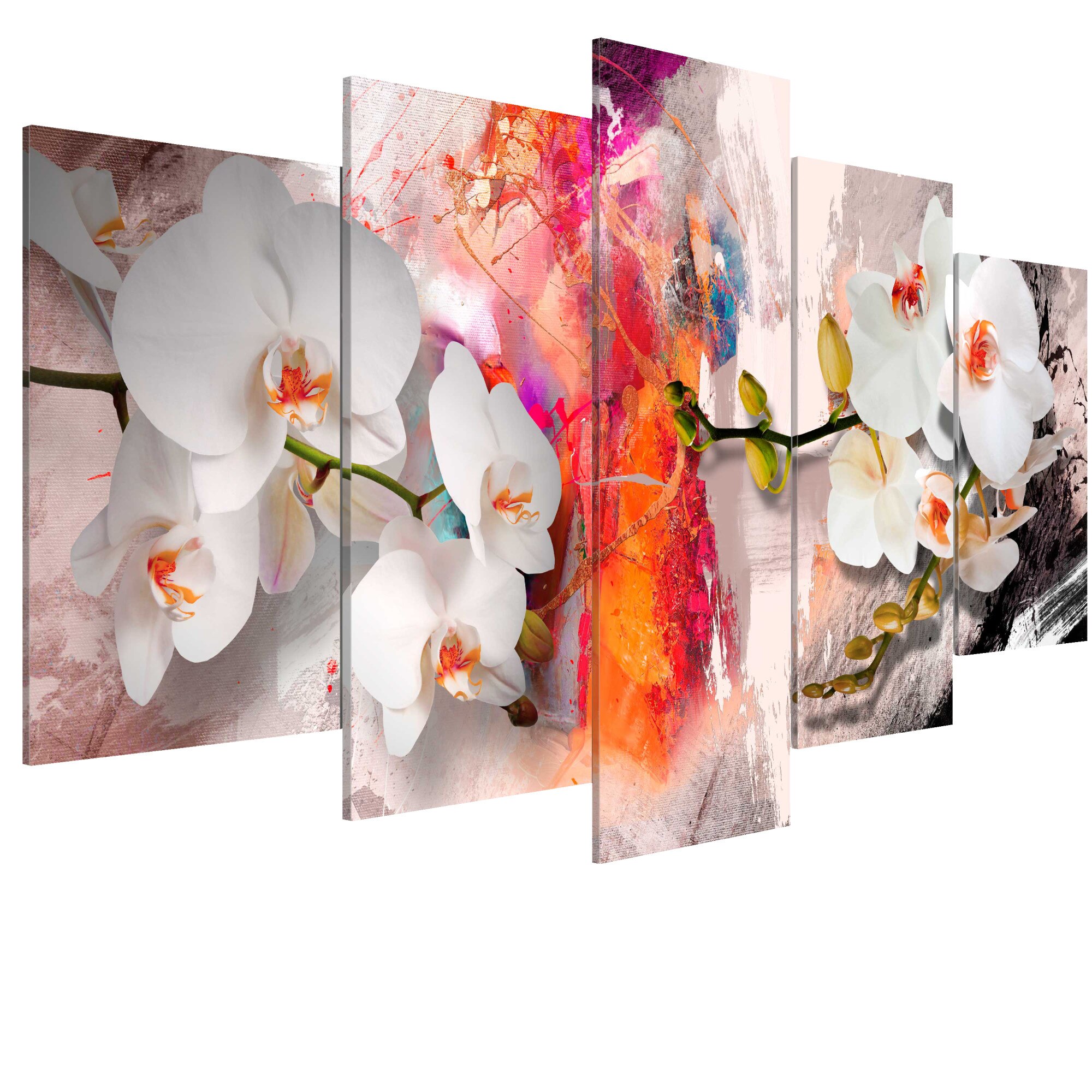 Tablou canvas 5 piese - Fundal colorat Si orhidee - 200 x 100 cm