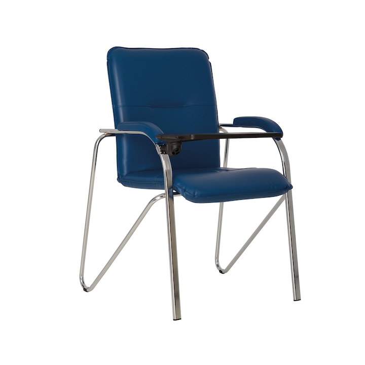Látogatói szék MF SAMBA Soft összecsukható asztallal, Kék ökológiai bőr