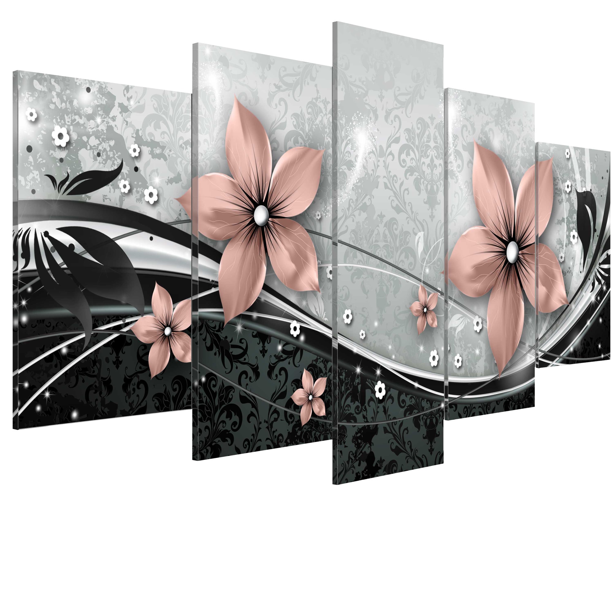 Tablou canvas 5 piese - Floare portocalie a noptii - 200 x 100 cm