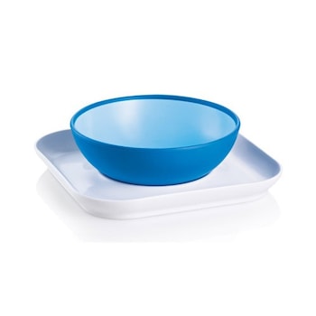 Accesoriu MAM Feeding Bowl With Plate - Blue Accesoriu MAM Feeding Bowl With Plate - Blue