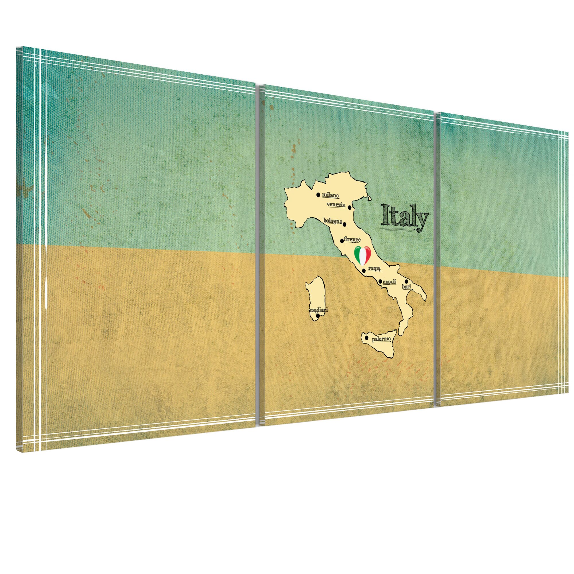 Tablou canvas 3 piese - Harta Italia - 60 x 30 cm
