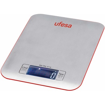 Cantar de bucatarie Ufesa BC1550, Functia Tara, cantarire precisa 0-5 kg, Ecran retroiluminat, Alb/Rosu Cantar de bucatarie Ufesa BC1550, Functia Tara, cantarire precisa 0-5 kg, Ecran retroiluminat, Alb/Rosu