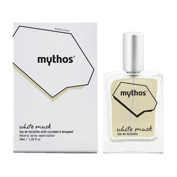 Apa de toaleta unisex cu mosc alb, cyclamen si bergamota, Mythos, 50ml Apa de toaleta unisex cu mosc alb, cyclamen si bergamota, Mythos, 50ml