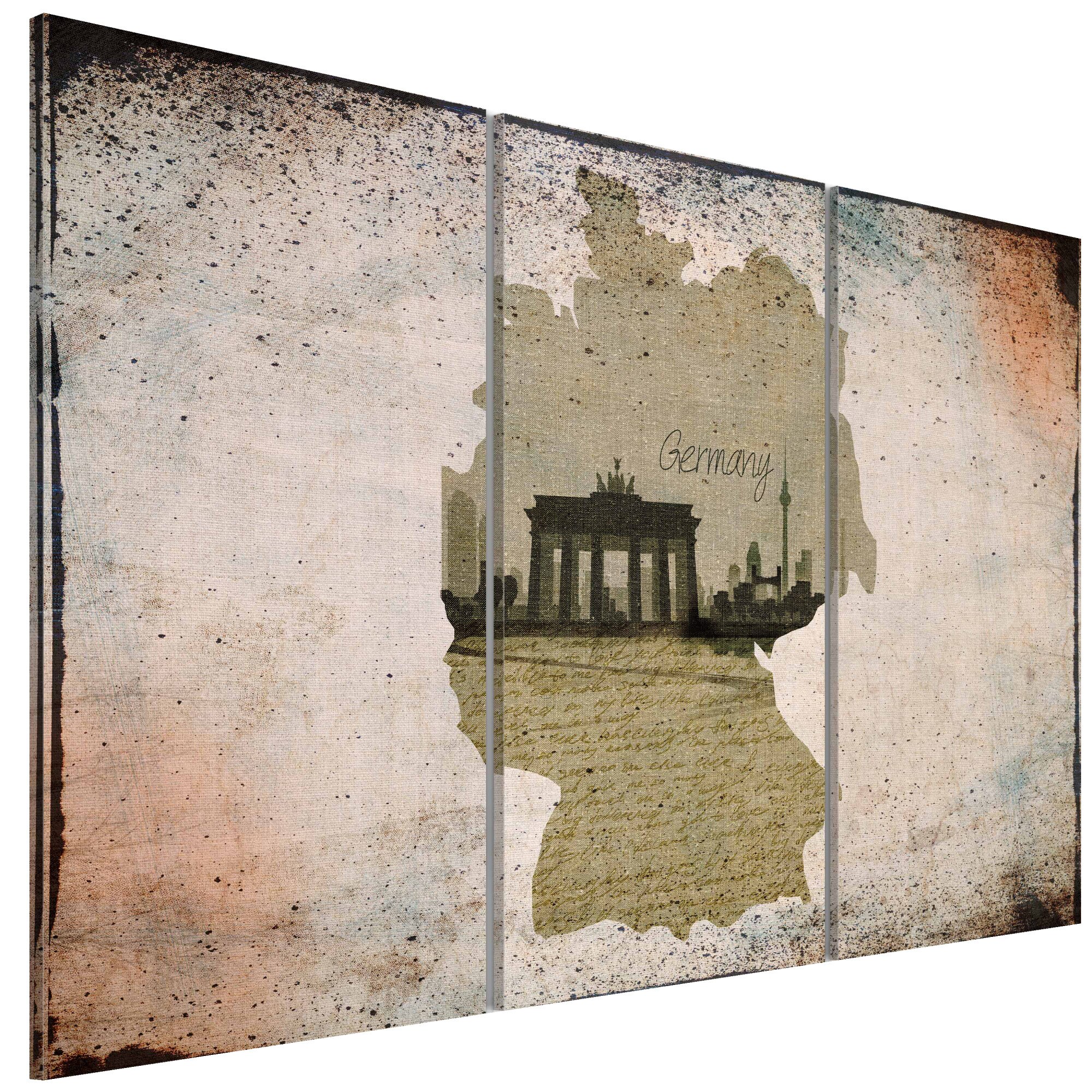 Tablou canvas 3 piese - Harta Germania, tripticul Portii Brandenburg - 90 x 60 cm