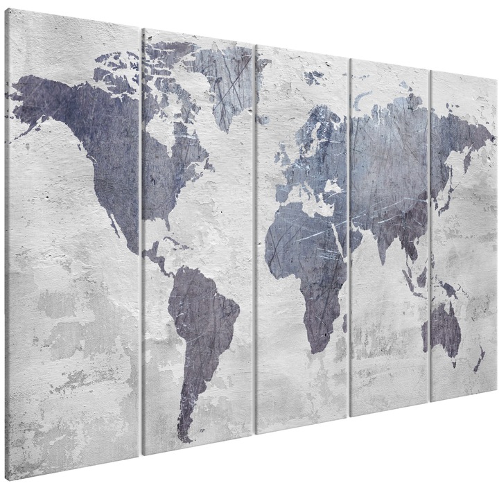 Tablou canvas 5 piese - Harta Lumii Concrete Inguste - 200 x 80 cm